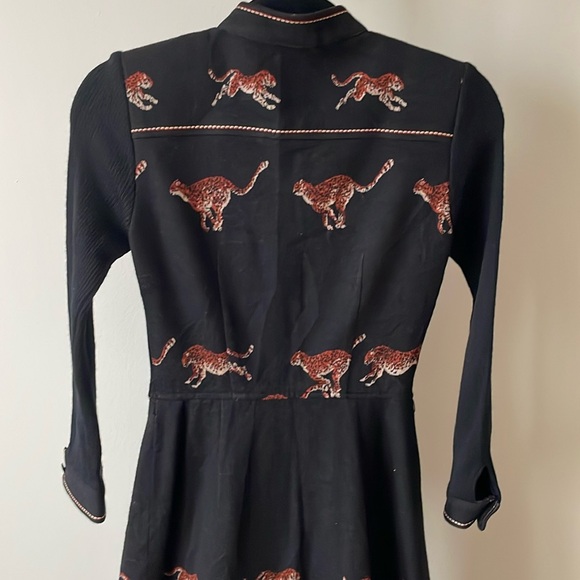 Vintage Japan black wool blend tiger print a line dress, size 2 - Picture 6 of 16